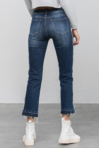 Frayed Hem Dark Wash Cropped Straight Jeans - Tigbul's Variety Fashion Shop