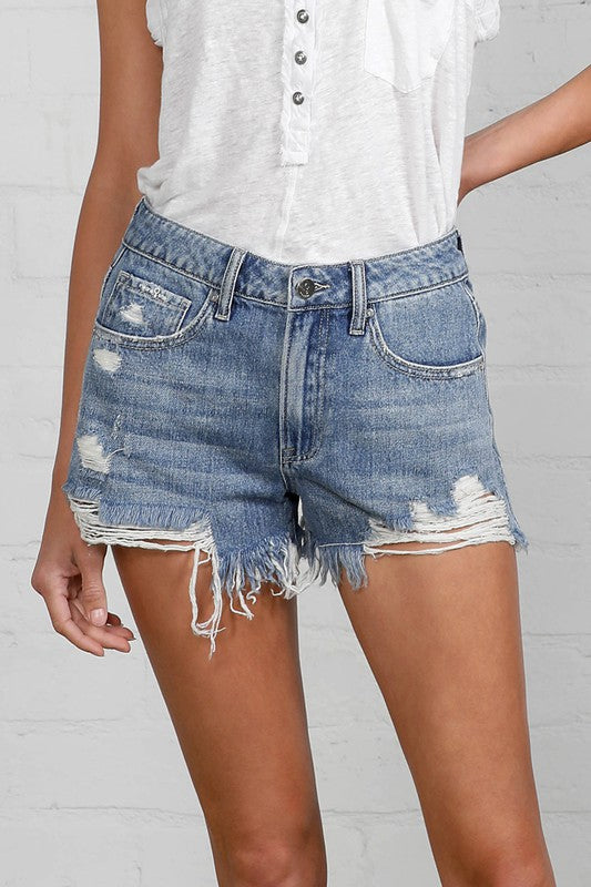 Frayed Hem Distressed Denim Shorts - Tigbul's Variety Fashion Shop