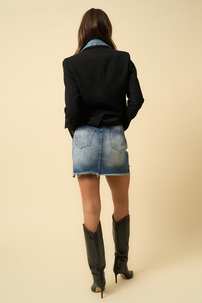 Frayed Hem Distressed Denim Skirt - Tigbul's Variety Fashion Shop