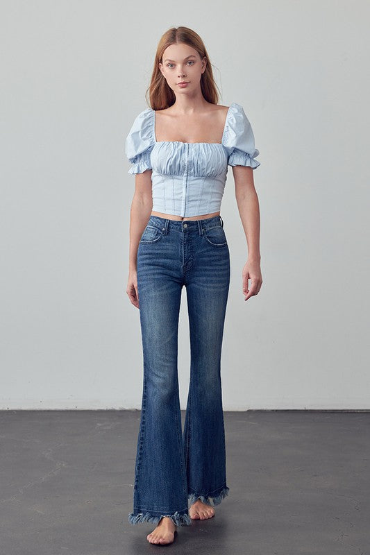 Frayed Hem Flare Jeans - Tigbul's Variety Fashion Shop