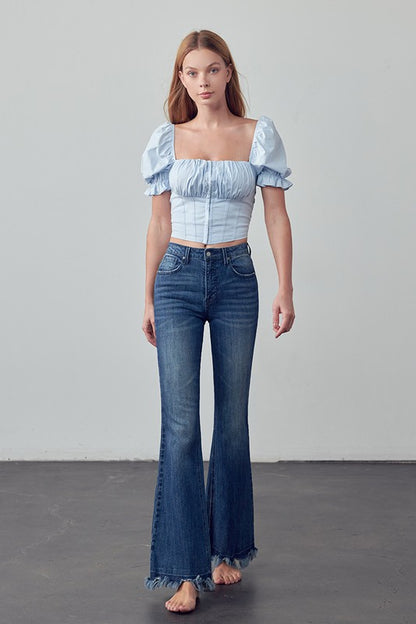 Frayed Hem Flare Jeans - Tigbul's Variety Fashion Shop