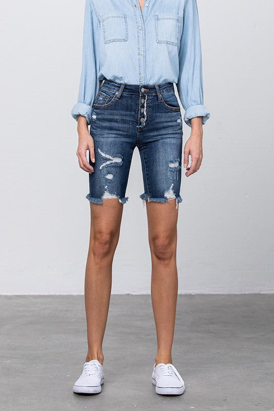 Frayed Raw Hem Ripped Bermuda Shorts - Tigbul's Variety Fashion Shop