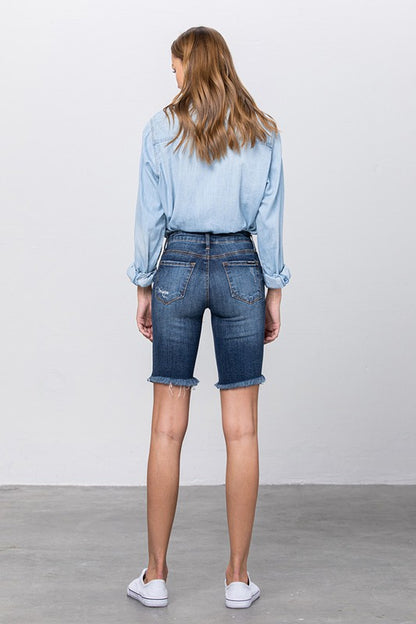 Frayed Raw Hem Ripped Bermuda Shorts - Tigbul's Variety Fashion Shop