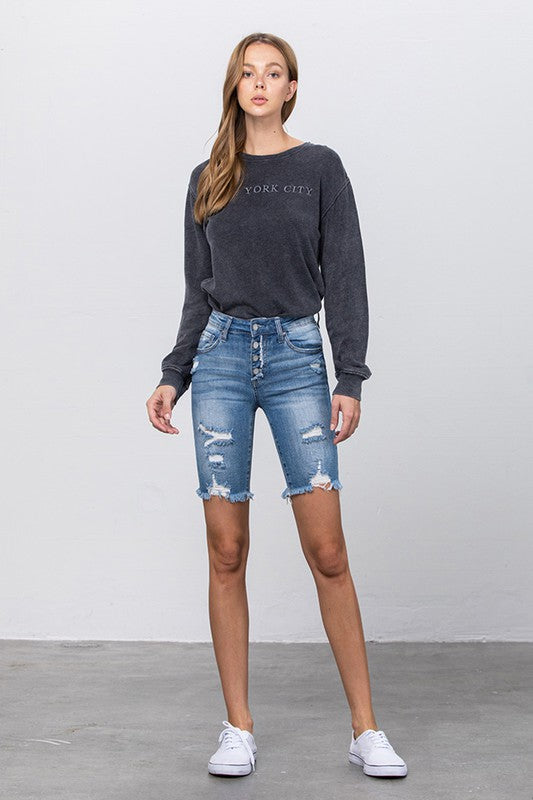 Frayed Raw Hem Ripped Bermuda Shorts - Tigbul's Variety Fashion Shop