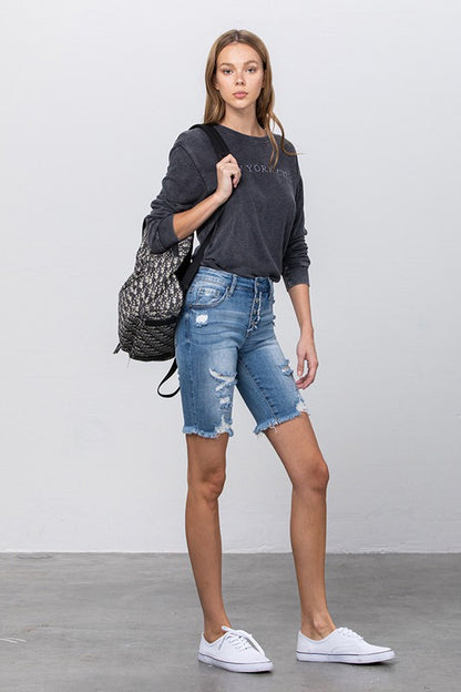 Frayed Raw Hem Ripped Bermuda Shorts - Tigbul's Variety Fashion Shop