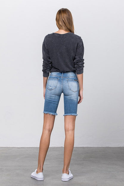 Frayed Raw Hem Ripped Bermuda Shorts - Tigbul's Variety Fashion Shop