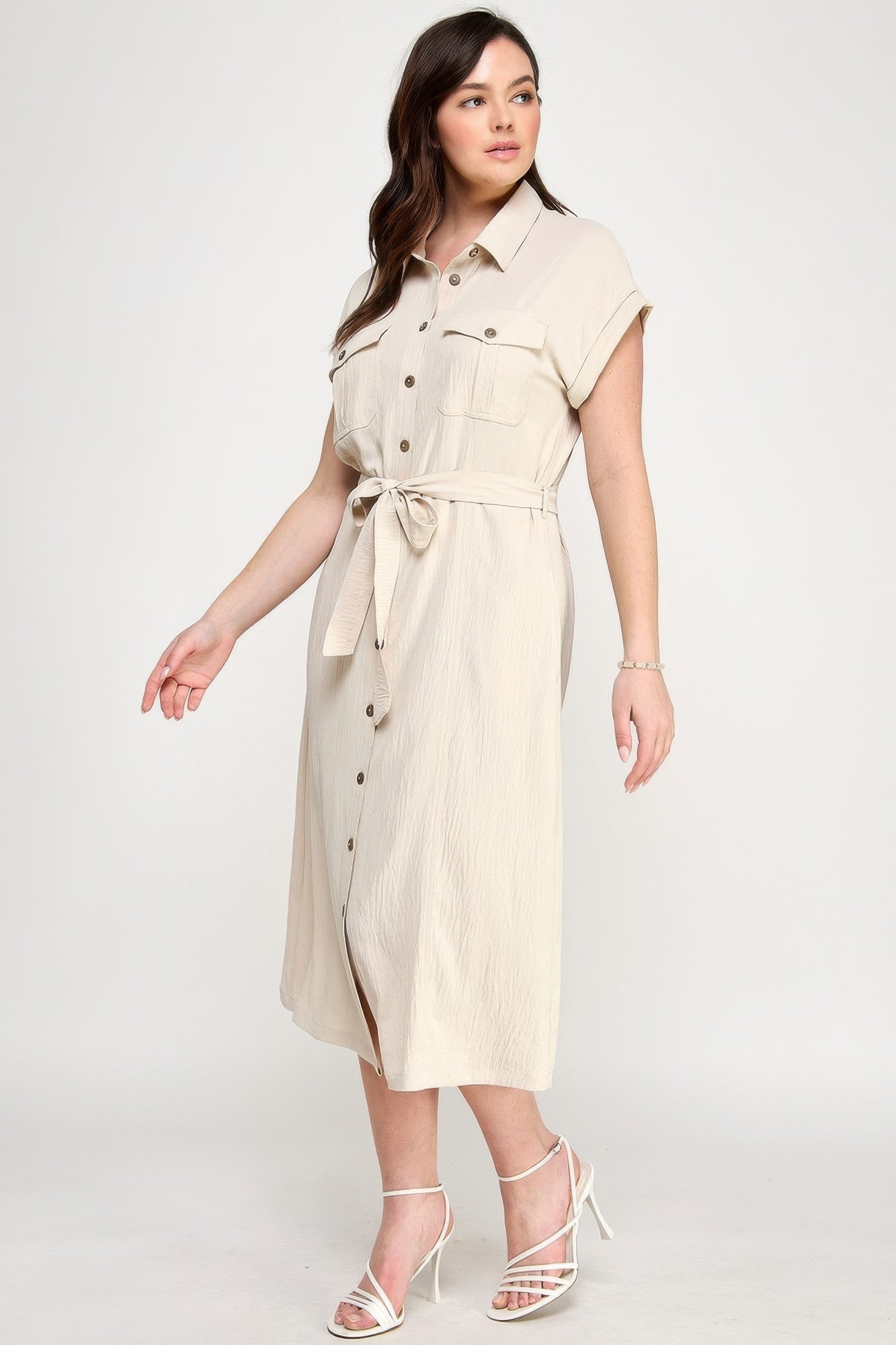 Front Tied Buttoned Short Sleeve Dress - Tigbul's Variety Fashion Shop