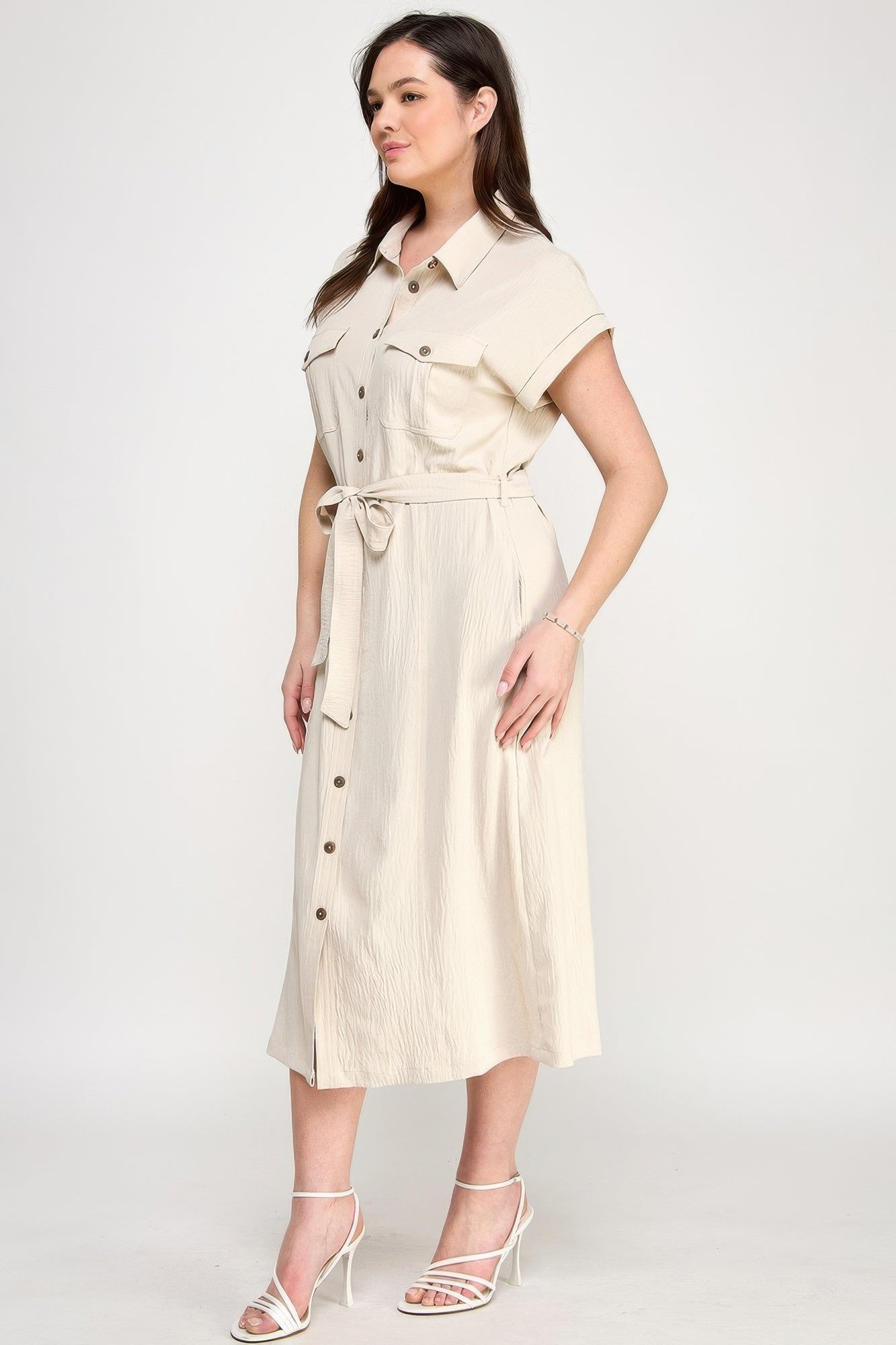 Front Tied Buttoned Short Sleeve Dress - Tigbul's Variety Fashion Shop