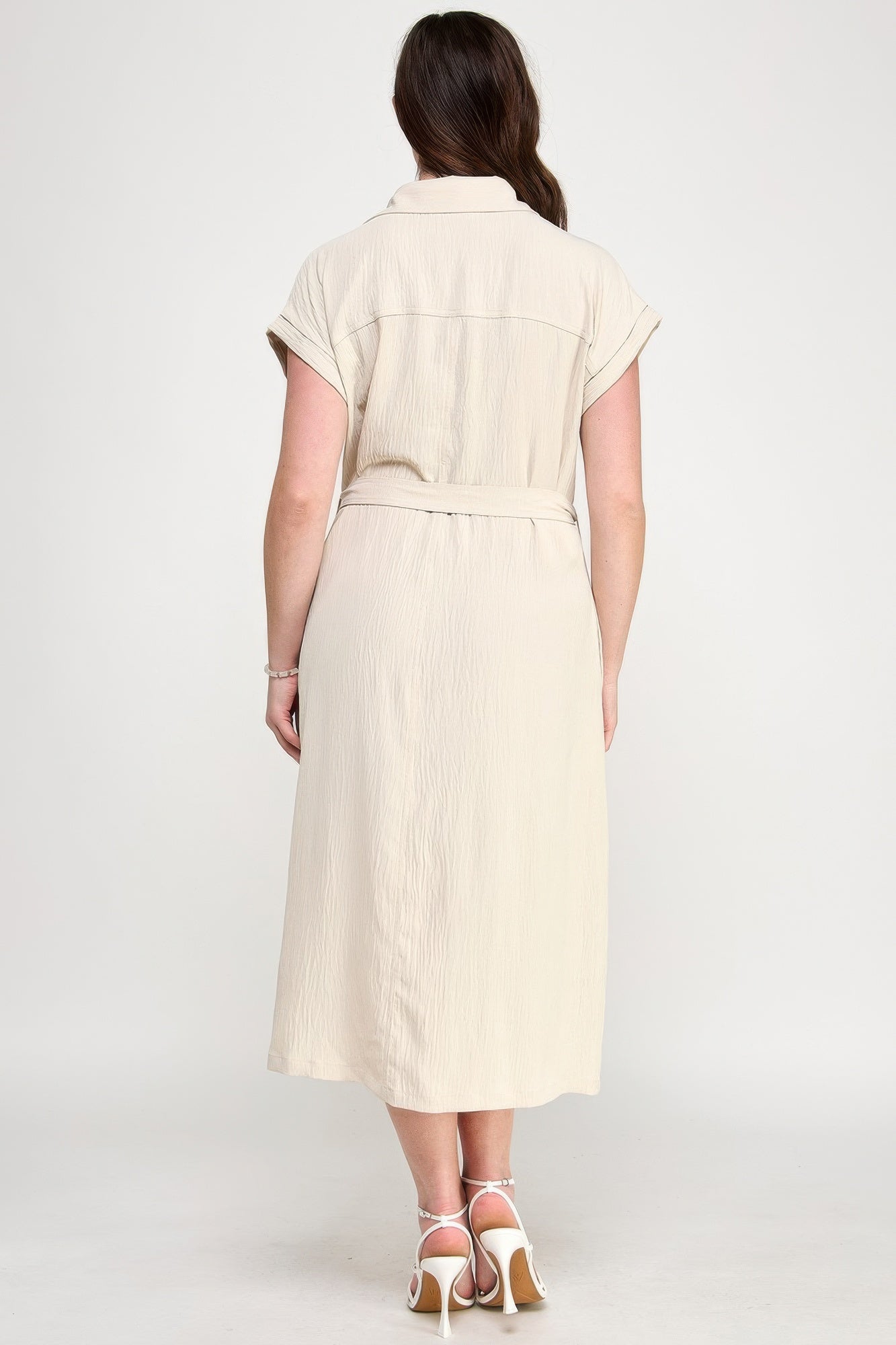Front Tied Buttoned Short Sleeve Dress - Tigbul's Variety Fashion Shop