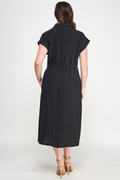 Front Tied Buttoned Short Sleeve Dress - Tigbul's Variety Fashion Shop