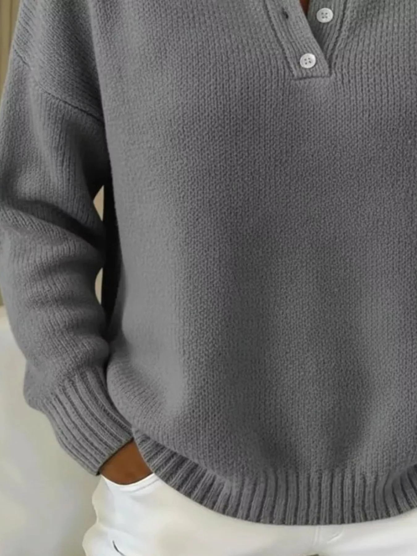 Full Size Button Detail Drop Shoulder Sweater Plus Size - Tigbul's Variety Fashion Shop