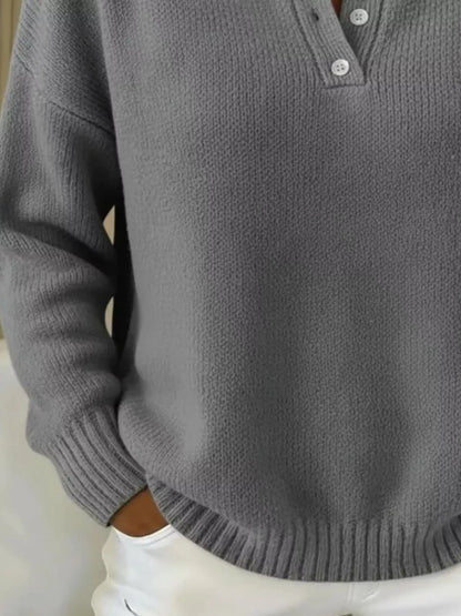 Full Size Button Detail Drop Shoulder Sweater Plus Size - Tigbul's Variety Fashion Shop