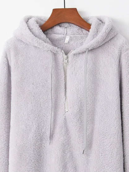 Full Size Half Zip Drawstring Fleece Hoodie Plus Size - Tigbul's Variety Fashion Shop