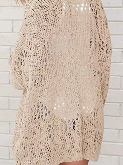 Full Size Openwork Open Front Lightweight Cardigan Plus Size - Tigbul's Variety Fashion Shop