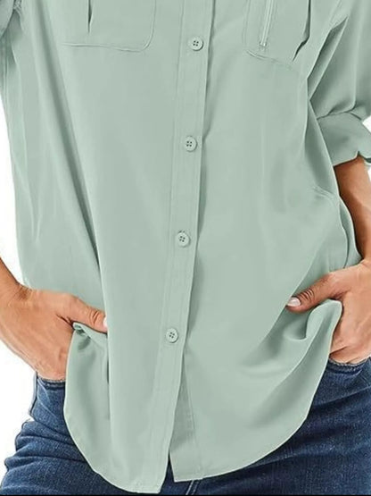 Full Size Roll-Up Sleeve Button Up Shirt Plus Size - Tigbul's Variety Fashion Shop