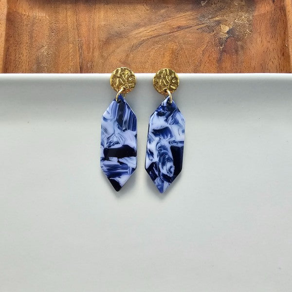 Gemma earrings with gold-tone round posts and blue ocean-wave teardrop dangles