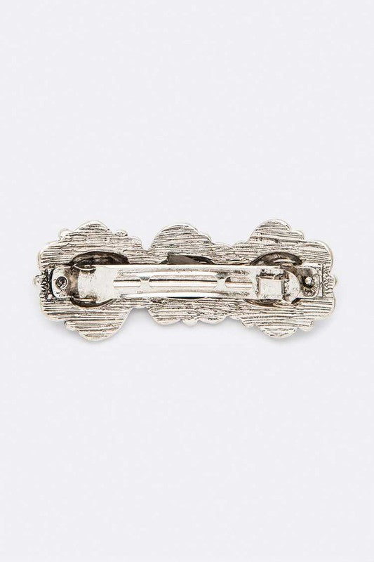 Western beret hair clip back view, silver-tone metal barrette clasp