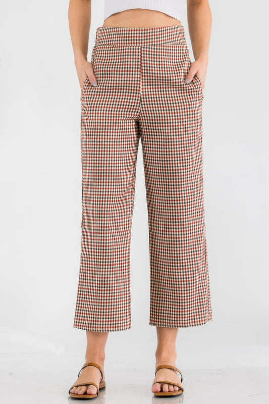 Gingham High Waist Pants - Tigbul's Variety Fashion Shop
