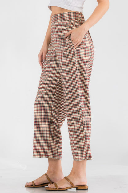 Gingham High Waist Pants - Tigbul's Variety Fashion Shop