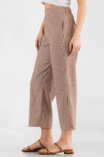 Gingham High Waist Pants - Tigbul's Variety Fashion Shop