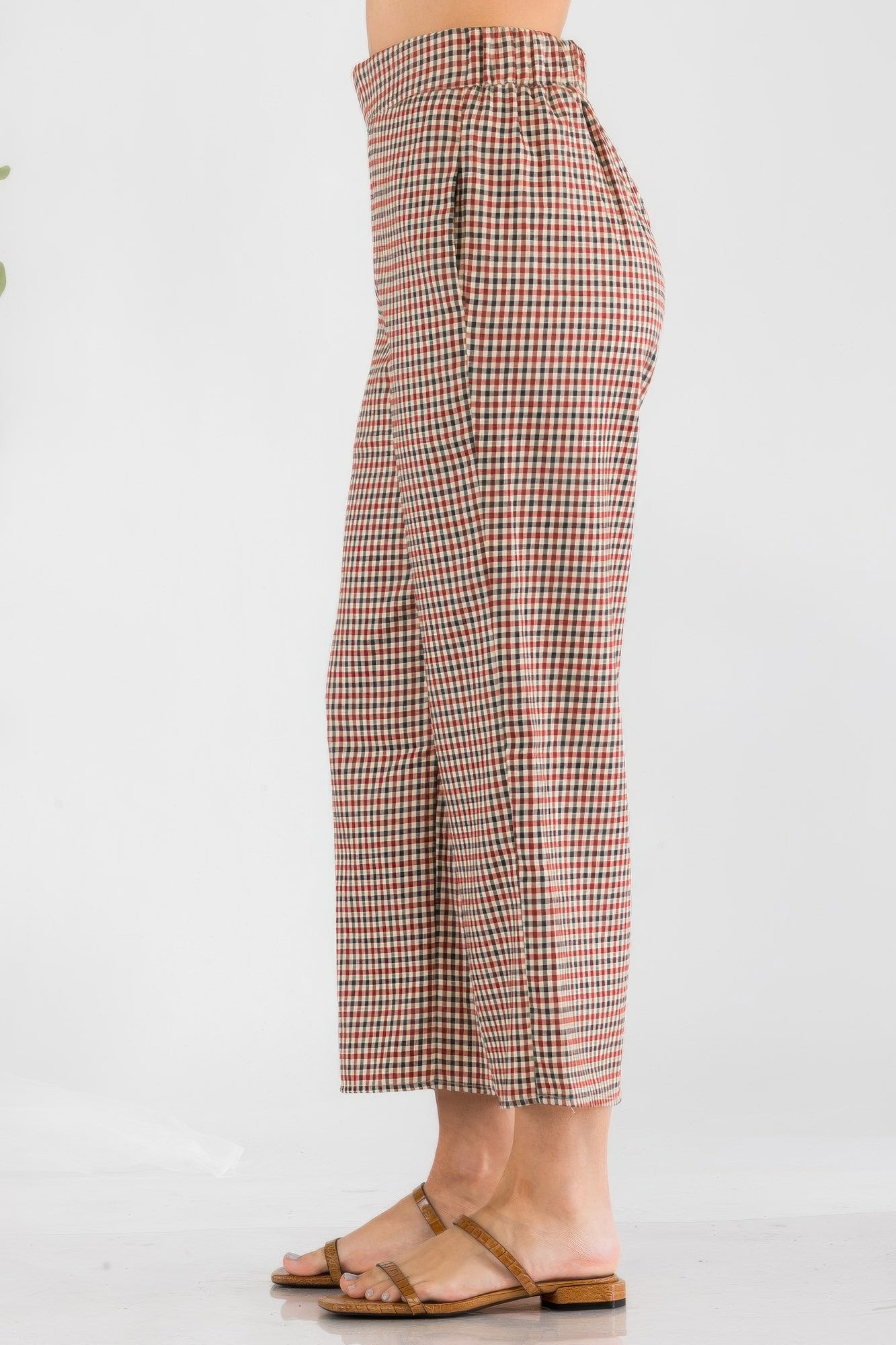 Gingham High Waist Pants - Tigbul's Variety Fashion Shop