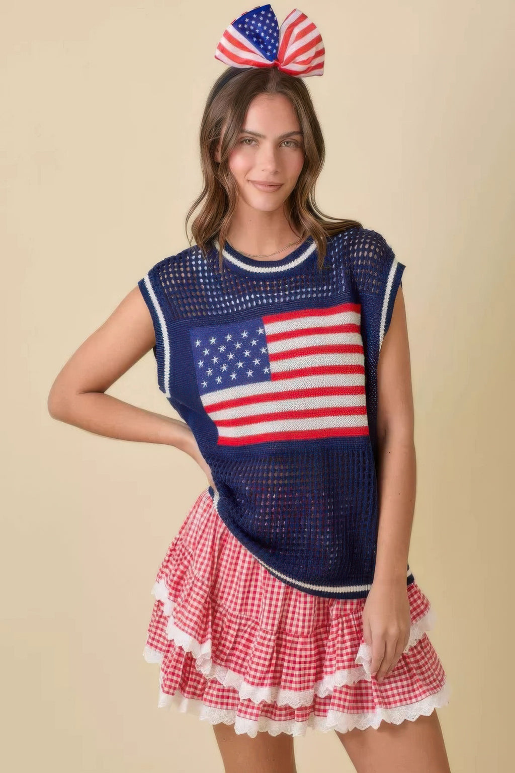 Tigbul's: Rot-weißer Gingham-Rüschen-Skort mit Spitze am Saum