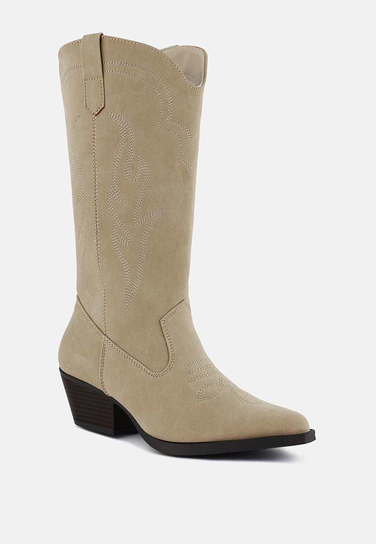 Beige knee-high boot on a white background