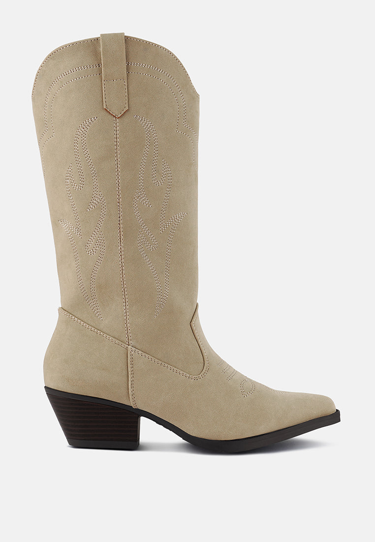 Beige cowboy boot on a white background
