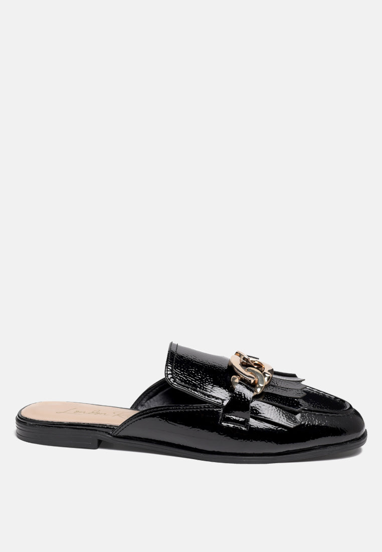 Gladioli Metal Buckled Fringe Detail Mules - Tigbul's Variety Fashion Shop