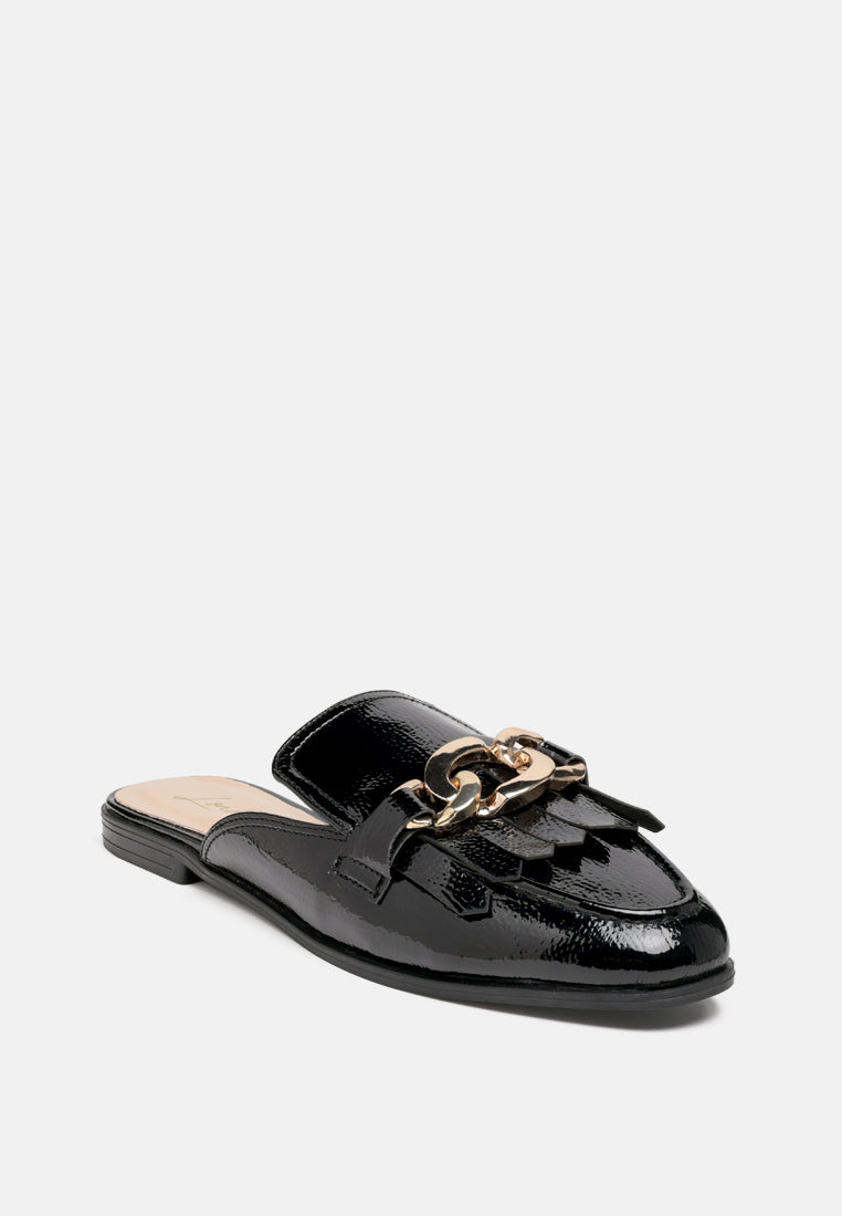 Gladioli Metal Buckled Fringe Detail Mules - Tigbul's Variety Fashion Shop