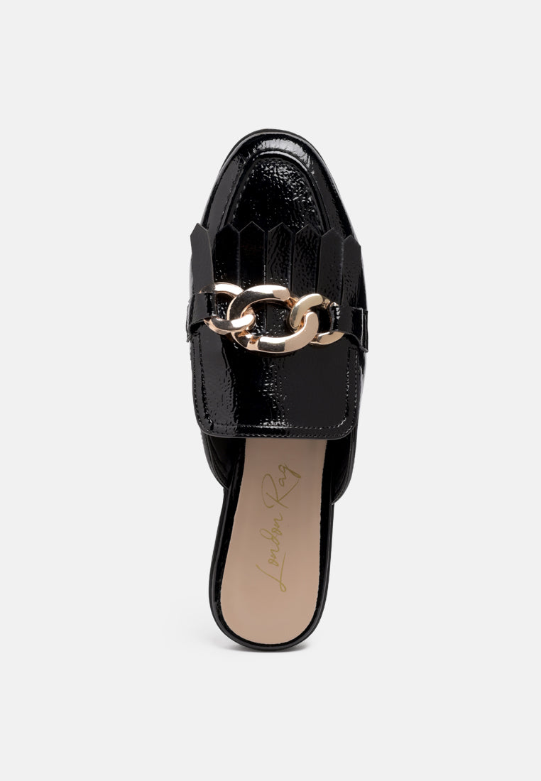 Gladioli Metal Buckled Fringe Detail Mules - Tigbul's Variety Fashion Shop