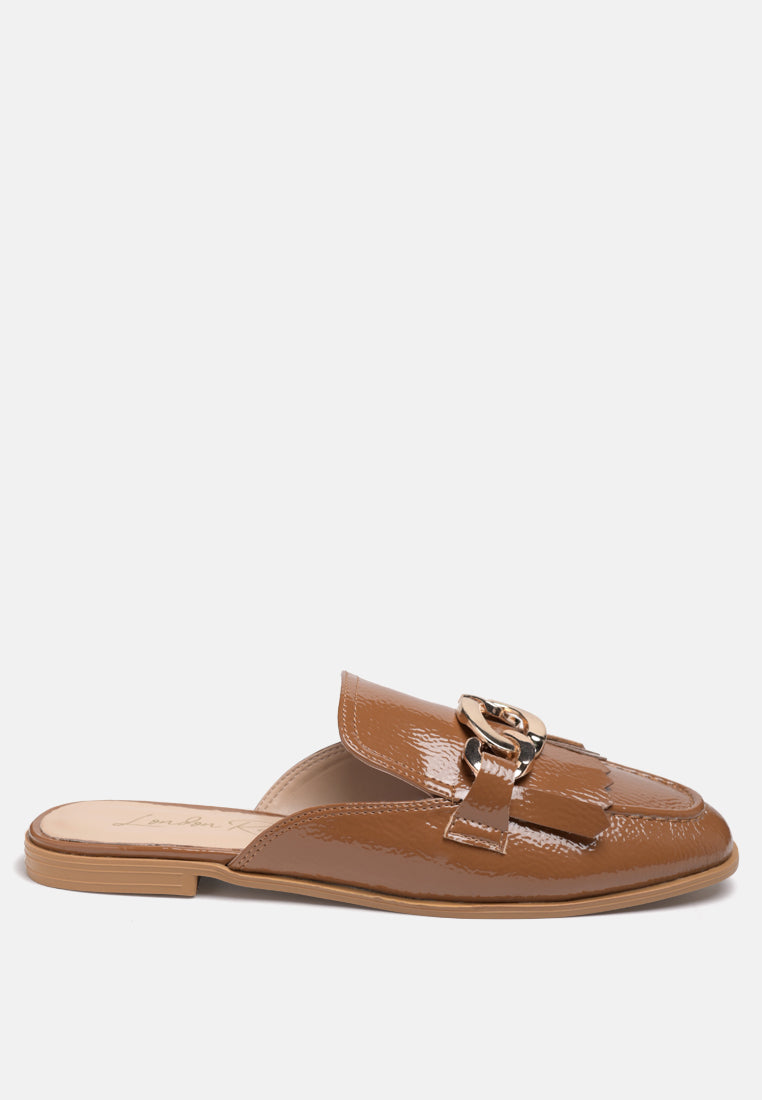 Gladioli Metal Buckled Fringe Detail Mules - Tigbul's Variety Fashion Shop