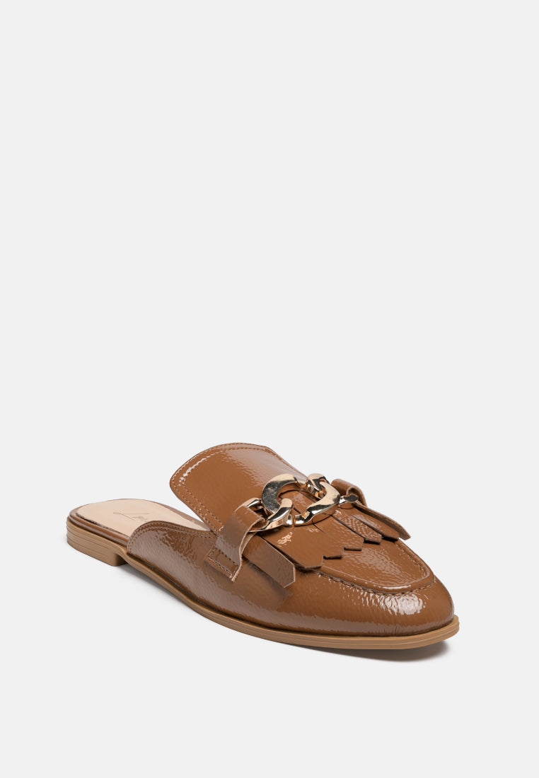 Gladioli Metal Buckled Fringe Detail Mules - Tigbul's Variety Fashion Shop