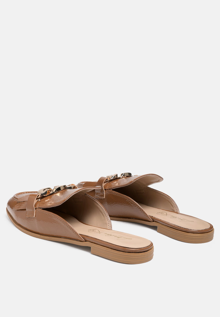 Gladioli Metal Buckled Fringe Detail Mules - Tigbul's Variety Fashion Shop