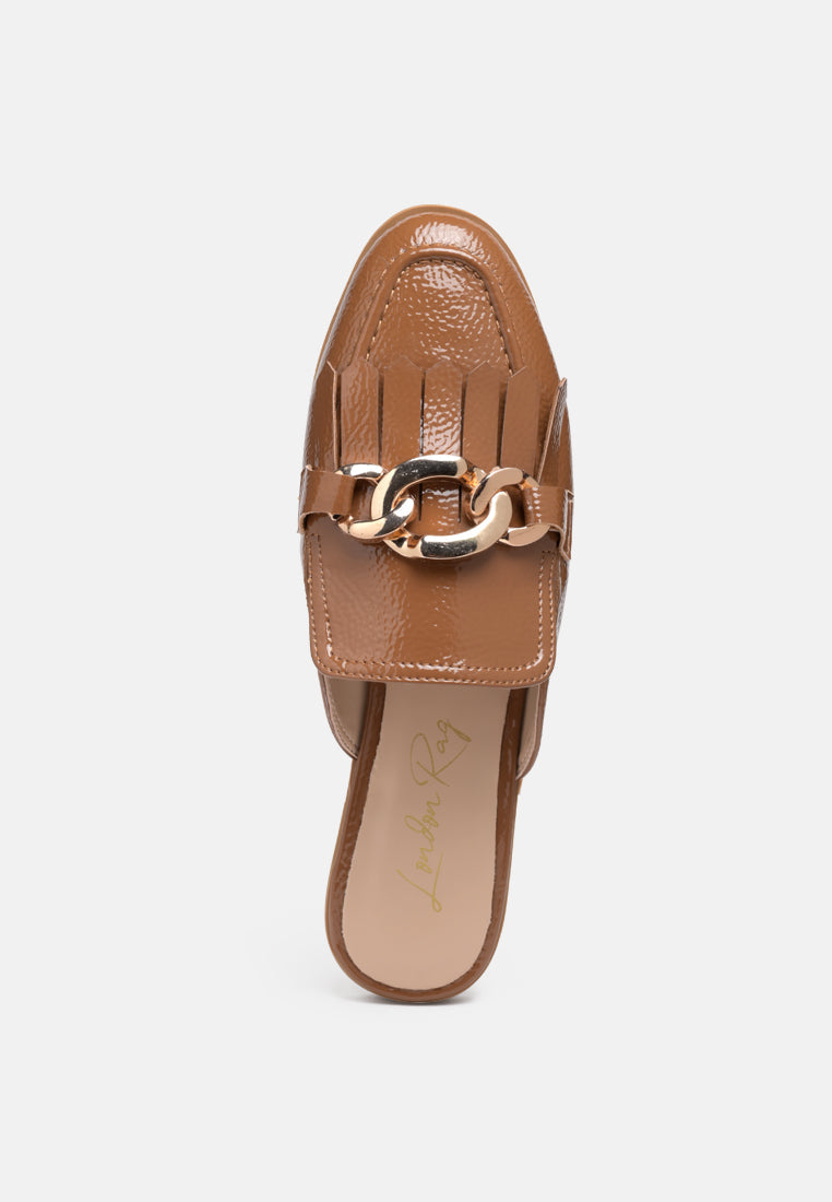 Gladioli Metal Buckled Fringe Detail Mules - Tigbul's Variety Fashion Shop