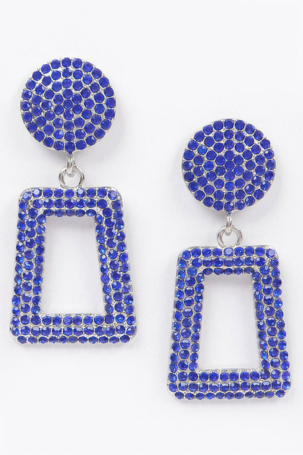 Glittered bead drop earrings in cobalt blue: round top with square loop drop