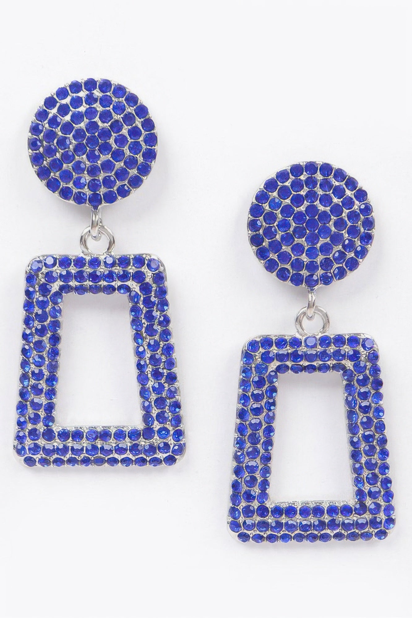 Glittered bead drop earrings in cobalt blue: round top with square loop drop