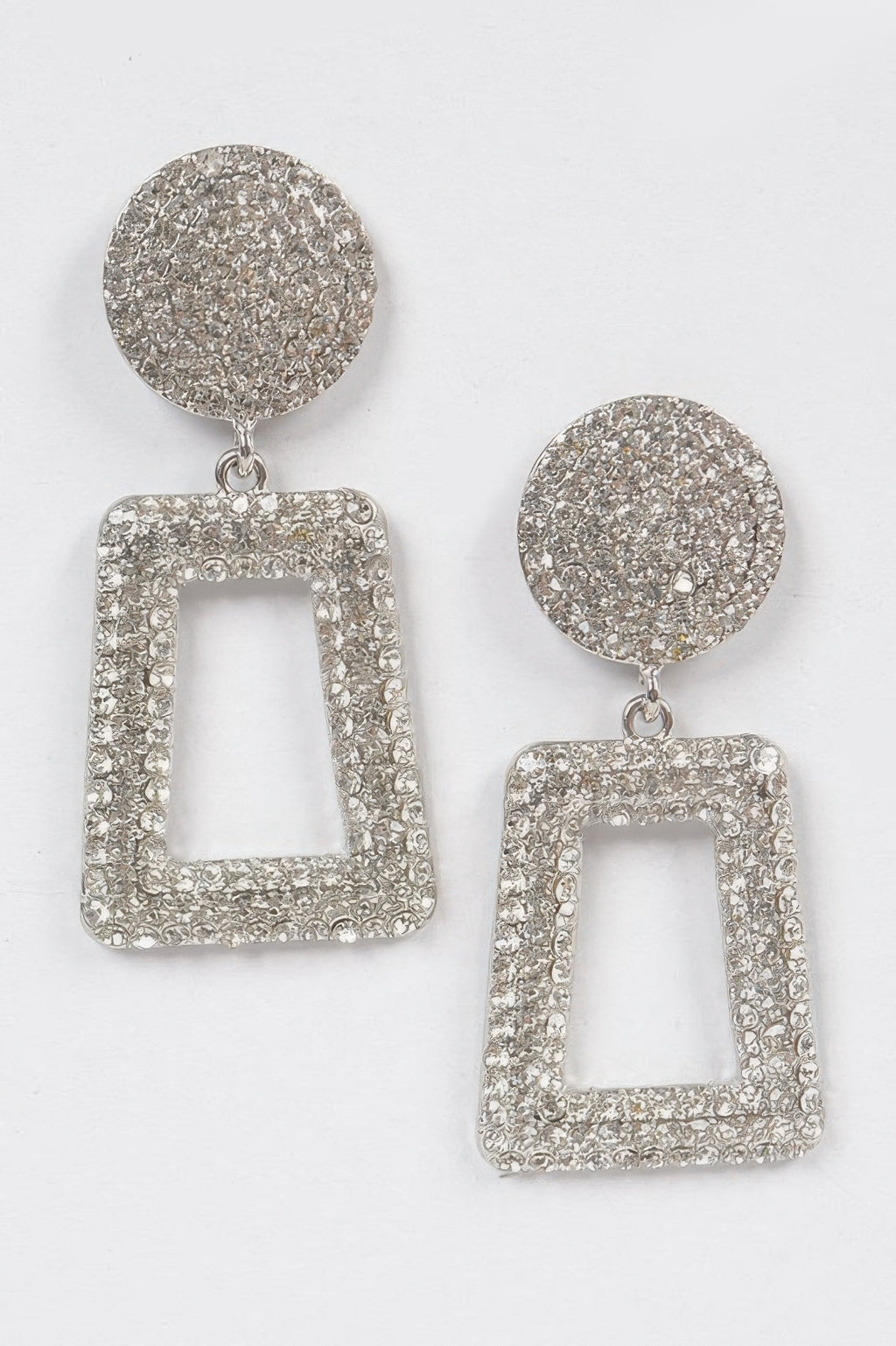 Glittered bead drop earrings in silver: round top with square hollow drop