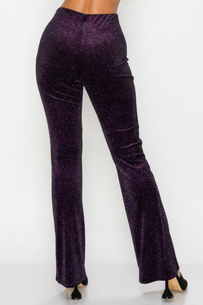 Glittery Flare High-rise Elastic Pants - Tigbul's Variety Fashion Shop