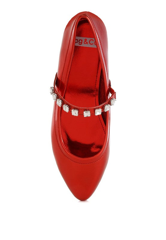 Gloxinia metallic Mary Janes, rot glänzend mit Strassreihe am Rist