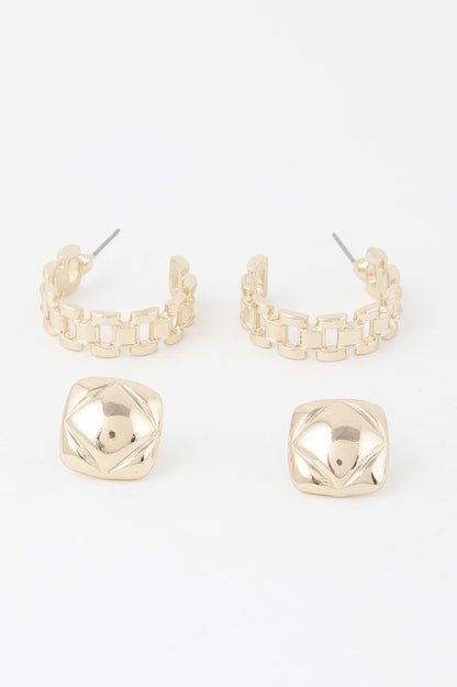 Gold Link Cuff Earrings Set - Tigbul's Variety Fashion Shop