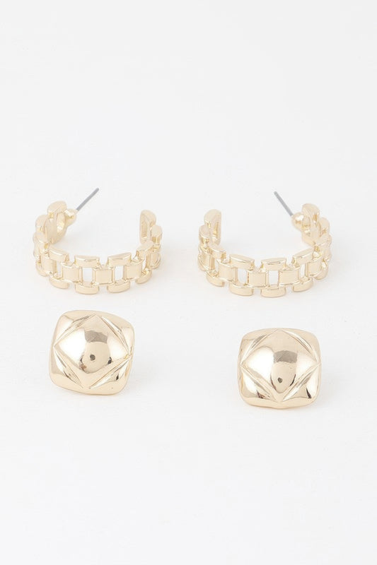 Gold Link Cuff Earrings Set - Tigbul's Variety Fashion Shop