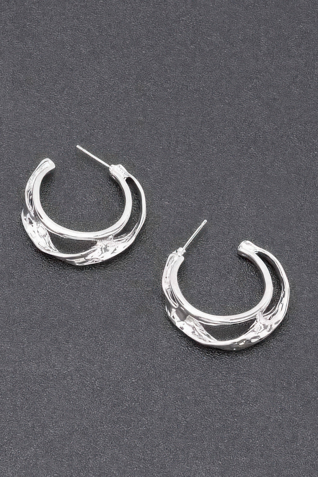 Gold Plated Metal Earring, silver-toned textured hoop earrings