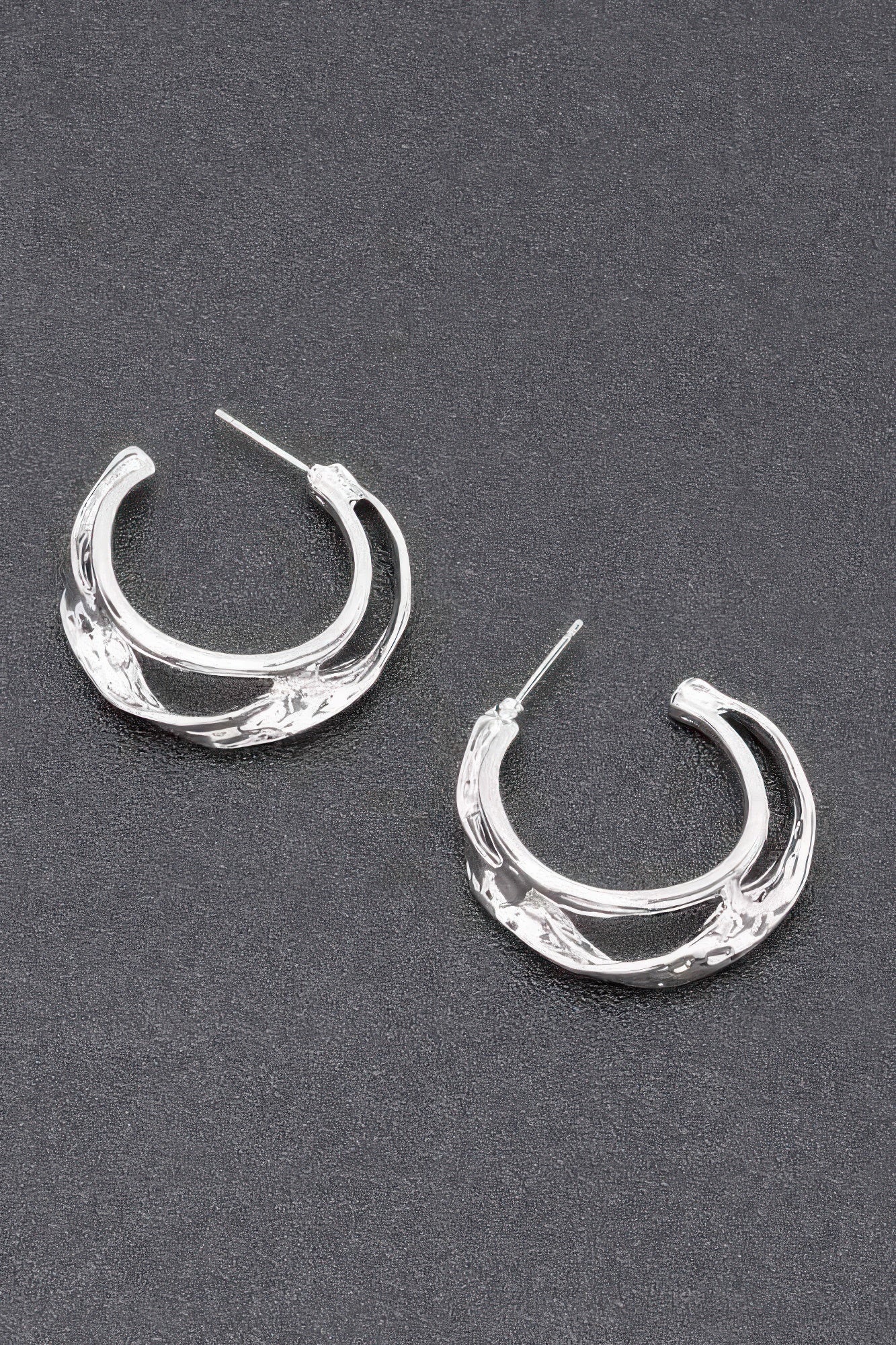 Gold Plated Metal Earring, silver-toned textured hoop earrings