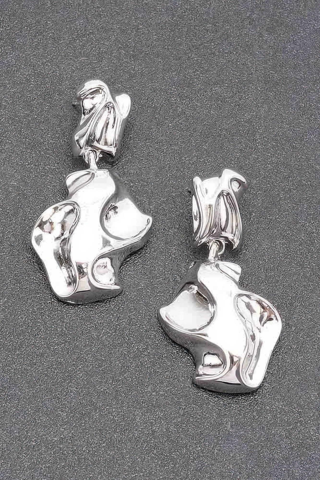 Silver-tone metal earrings, abstract scalloped drops with rounded details