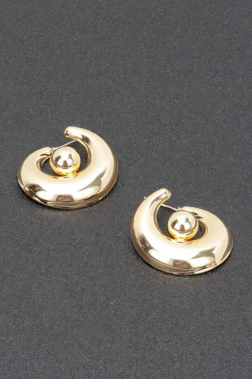 Gold plated metal hoop earrings with central ball detail