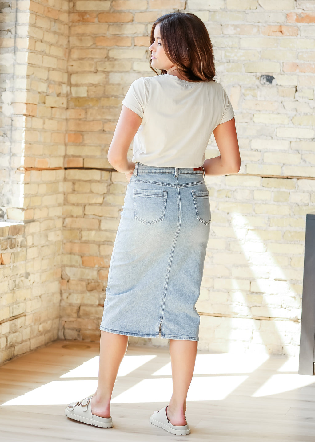 Greta Light Wash Midi Denim Skirt - FINAL SALE