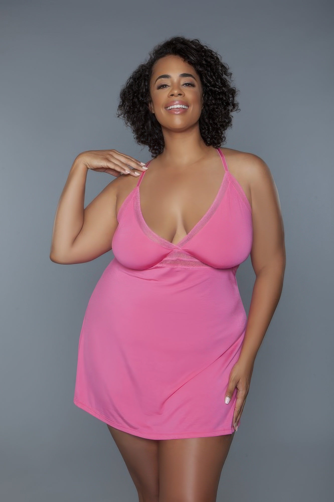 Hailee slip coral-pink V-neck chemise with cross-over bust detail and side slit