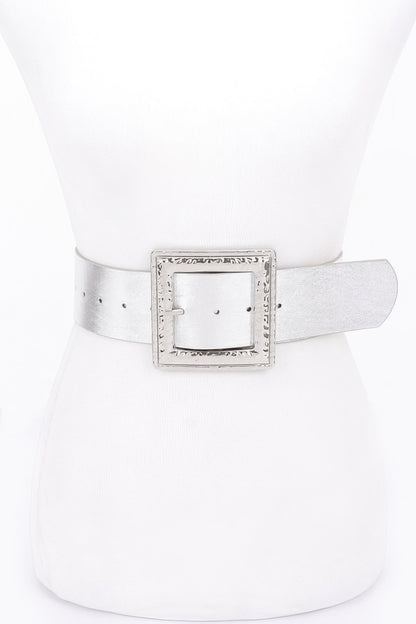 Hammered Metal Buckle Stretch Belt - Tigbul's Variety Fashion Shop