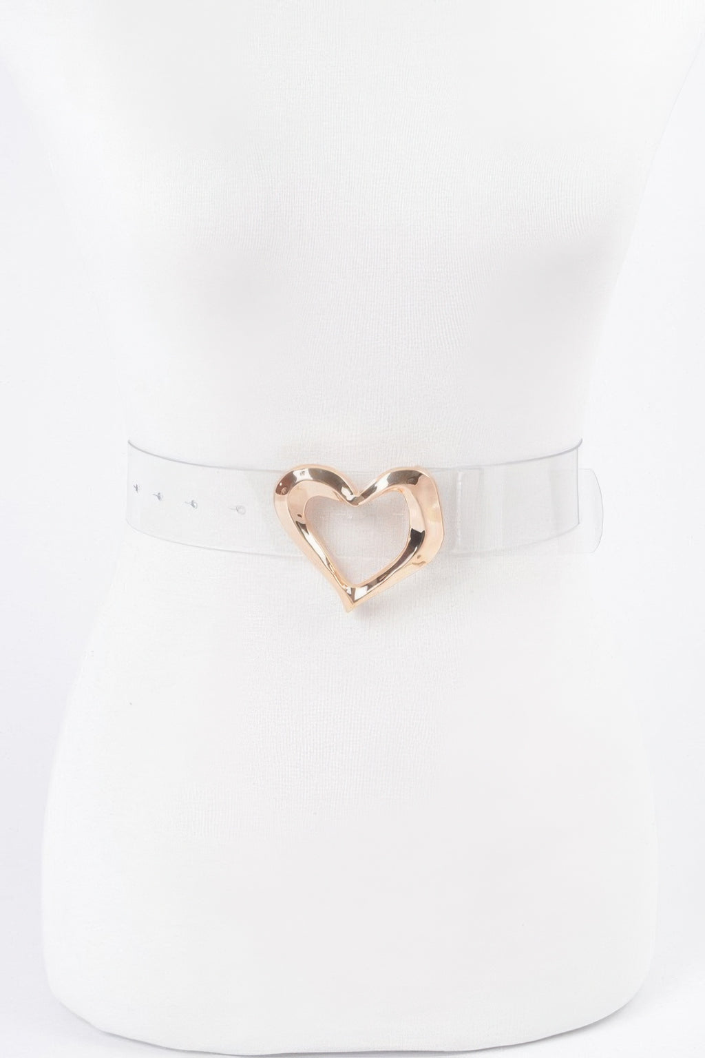 Clear heart buckle belt with gold-tone metal heart clasp, adjustable strap